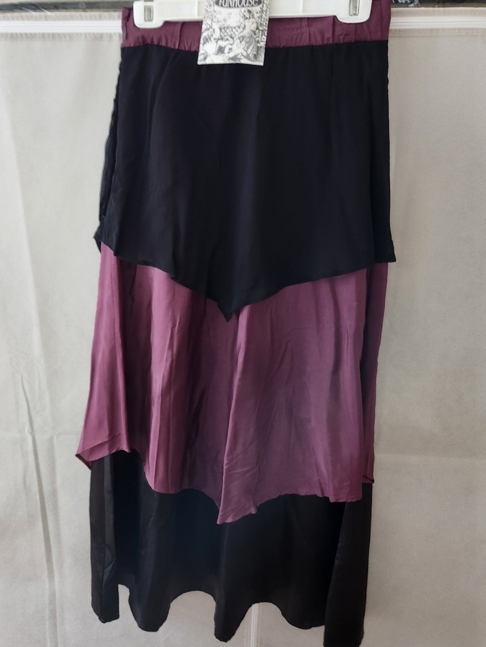 Pyramid Collection Funhouse Brand Two-Tone Black and Plum Layered Maxi Skirt